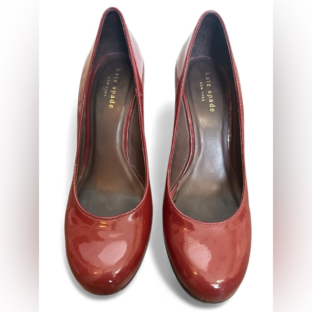Kate Spade Burgundy Patent Round Toe Wedges 3.25” Heel Height Womens Size 6.5 M